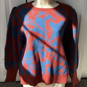 Loft Floral Patterned Sweater in Red and Blue